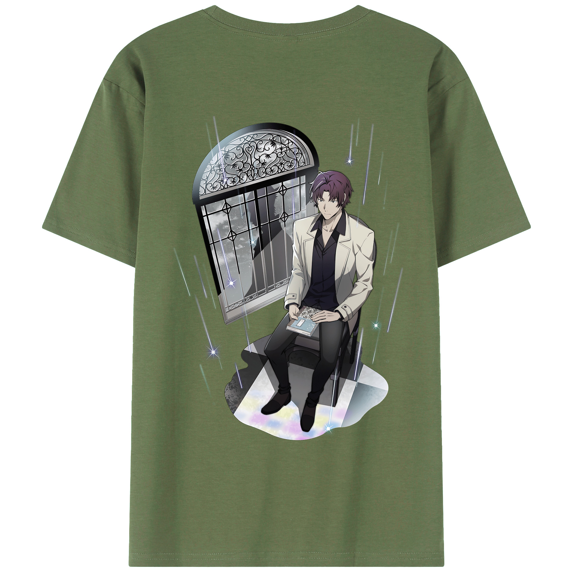 （画像用） 文豪ストレイドッグス Bungo Stray Dogs 綿100％ メンズ半袖Tシャツ（バックプリント） 通気性